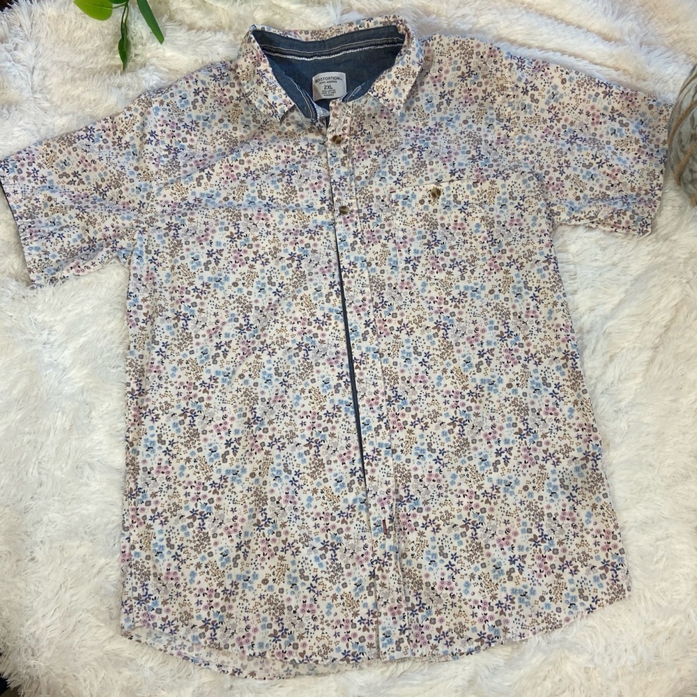 Distortion Mens Floral Button Up Short Sleeve Shirt Size 2XL - Picture 3 of 13